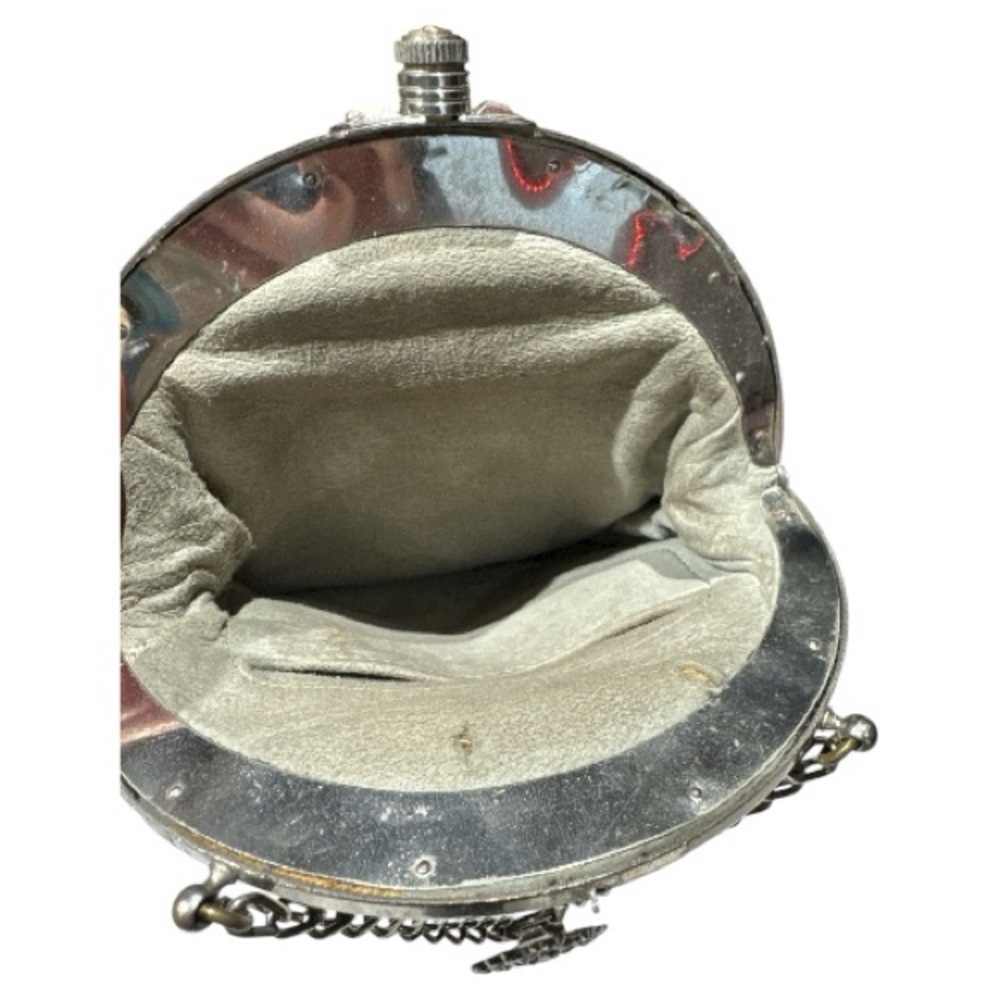 Vintage Victorian Style Silver Tone Mounted Black Velvet Bag with Belt Clip - Picture 8 of 14